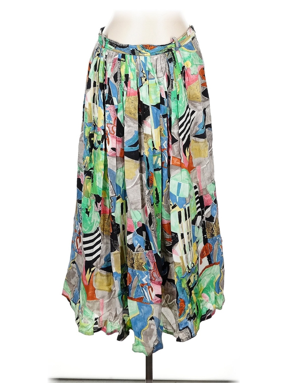 Bianca B. Abstract Multicolor Midi Skirt in Green and Blue Made in Italy